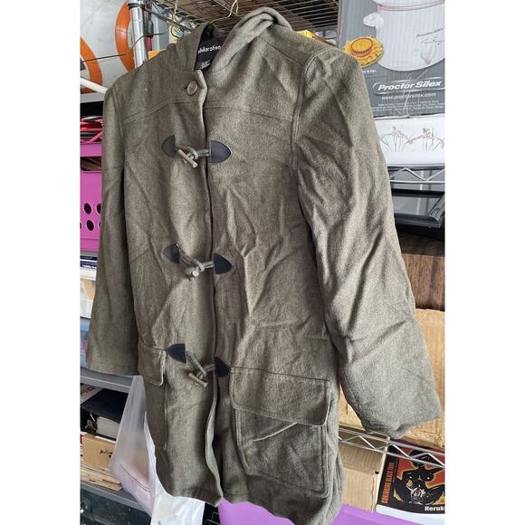 Xhilaration Women's Small Hooded Jacket Wool Rayon 1980s Toggle‎ Button Olive - Picture 1 of 6